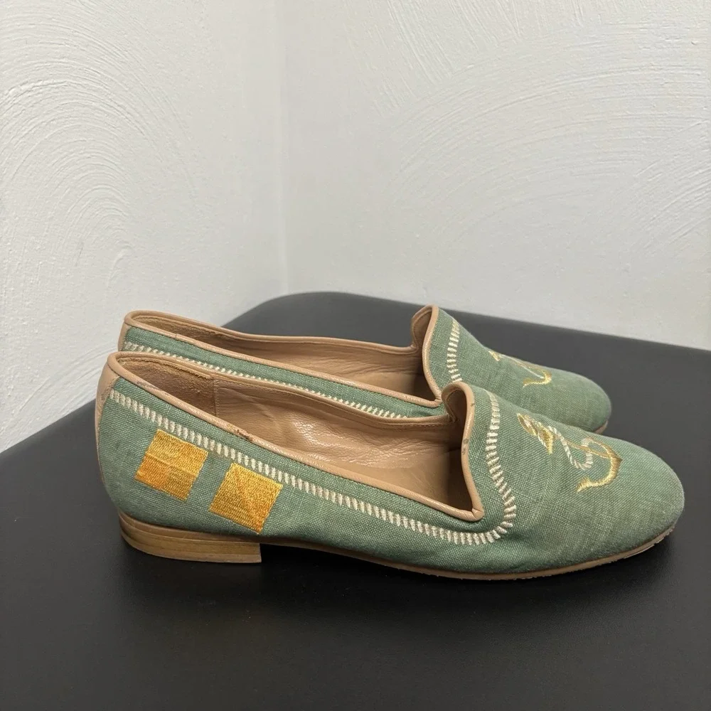 Jon Josef women's green‎ canvas closed toe flat pump shoes size 7.5B